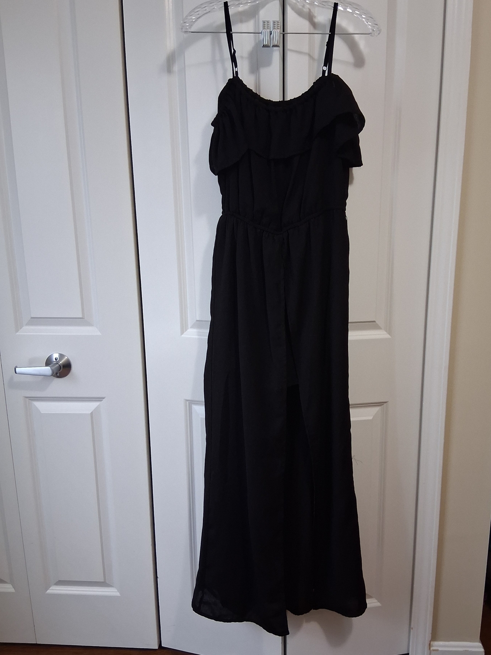 Love Reign Black Ruffled Off Shoulder Maxi Romper
